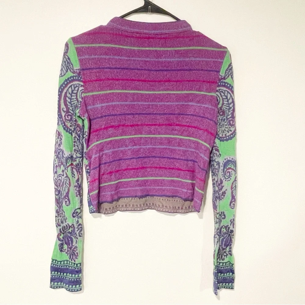Free People Size XS Purple Green Printed New‎ Age Cropped Sweater